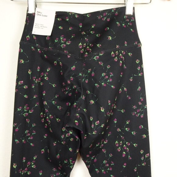 Nike One Luxe Leggings Women's Size XS Black Roses Dri-Fit Training - Picture 7 of 11